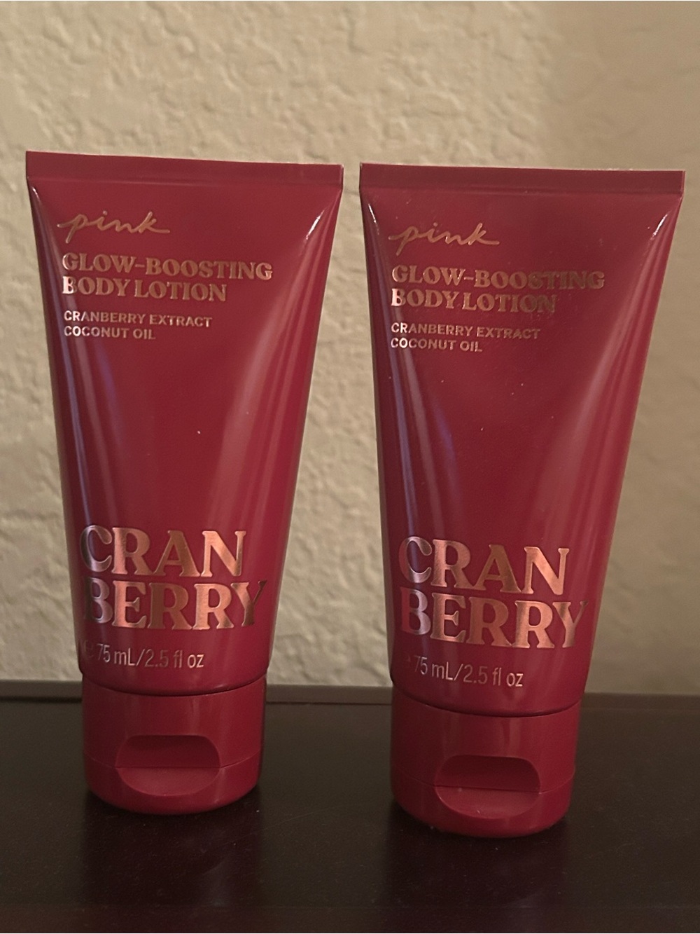 2 Victoria’s Secret Pink Glow Boosting Body Lotion Cranberry 2.5 oz